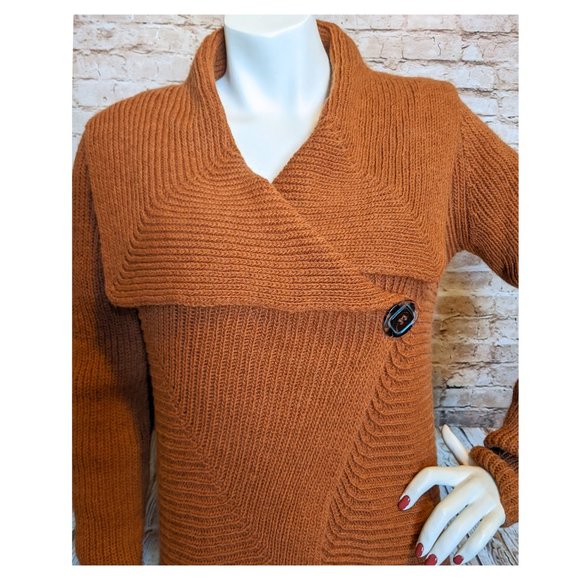 Elisabetta Collection Asymmetric Cardigan Sweater Wms Sz M Italy Wool Blend - Picture 2 of 11